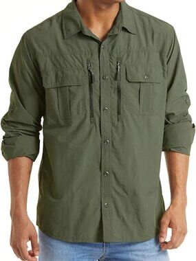 Men’s Long Sleeve Fishing Shirt - Quick Dry Tactical Work Shirt